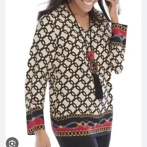 Chico’s Chic Chain Pattern Long Sleeve Top - Picture 1 of 8